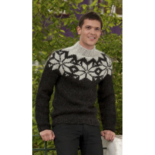 Islandsk sweater til herrer med stort stjernemønster. Håndstrikket i ren islandsk uld
