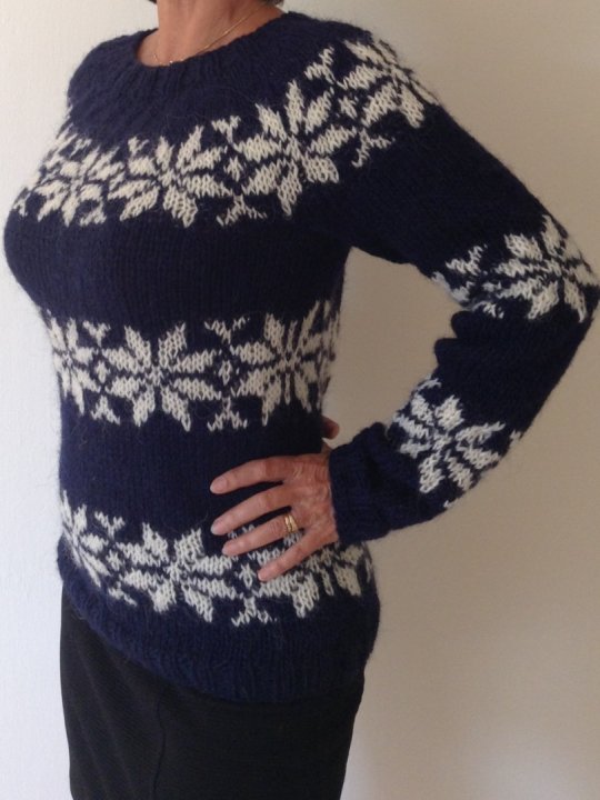 Sarah Lund jumper - darkblue with white stars - hand knitted from 100% Icelandic wool.    